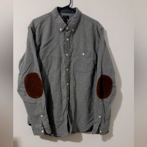 J Crew Button Shirt Men's L Gray Long Sleeve Pocket Elbow Patch Button-Down